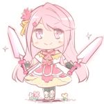  chibi dagger dual_wielding flower_knight_girl long_hair lowres pink_hair pose sangobana_(flower_knight_girl) smug stroma weapon 