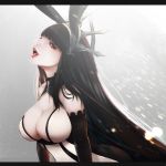  1girl absurdres animal_ears bare_shoulders black_hair breasts brown_hair choker cleavage cleavage_cutout crown elbow_gloves gloves highres lips looking_at_viewer milk-doll pale_skin solo 