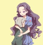  1boy 1girl black_hair flower gakuran grey_hair height_difference highres hirose_kouichi hug jojo_no_kimyou_na_bouken long_hair open_mouth rose school_uniform serafuku skirt smile touming_renjian very_long_hair violet_eyes wavy_hair yamagishi_yukako 