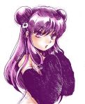  1girl animal_costume bare_shoulders biifun elbow_gloves female gloves long_hair looking_at_viewer monochrome nude purple_hair ranma_1/2 shampoo_(ranma_1/2) simple_background sketch solo twintails upper_body violet_eyes white_background 