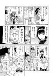  1boy 2girls anger_vein bar bar_stool blush bunny_girl comic detached_collar finger_to_mouth higashitani_fumito monochrome multiple_girls original scar stool sweat translated 