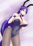  1girl animal_ears breasts bunny_tail bunnysuit cleavage covered_navel fate/grand_order fate_(series) huge_breasts long_hair minamoto_no_yorimitsu_(fate/grand_order) pantyhose purple_hair rabbit_ears solo tail very_long_hair violet_eyes zerosu_(take_out) 