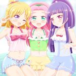  asahina_mirai cherrose commentary_request hanami_kotoha highres izayoi_liko mahou_girls_precure! navel precure swimsuit 