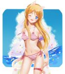  1girl animal_ears bikini blue_eyes cat_ears cat_tail dzi highres kousaka_kirino long_hair one_eye_closed orange_hair ore_no_imouto_ga_konna_ni_kawaii_wake_ga_nai standing strap_slip swimsuit tail thigh_strap 