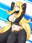  00s 1girl blonde_hair breasts hair_ornament hair_over_one_eye large_breasts long_hair pokemon pokemon_(game) pokemon_dppt shirona_(pokemon) slimysoap smile solo 