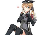  1girl ;) anchor_symbol black_hat blonde_hair gloves green_eyes hat heart iron_cross kantai_collection kneehighs looking_at_viewer military military_uniform one_eye_closed peaked_cap prinz_eugen_(kantai_collection) rinarisa skirt smile twintails uniform white_gloves 