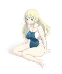  1girl atago_(kantai_collection) blonde_hair breasts green_eyes kantai_collection long_hair no_hat one-piece_swimsuit sitting solo swimsuit tamu_(mad_works) 