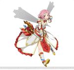  1girl breasts cleavage full_body gloves hair_ornament holding holding_weapon lisbeth lisbeth_(sao-alo) looking_at_viewer open_mouth pink_hair pointy_ears red_eyes short_hair simple_background small_breasts solo sword_art_online sword_art_online:_code_register watermark weapon white_background white_gloves wings 