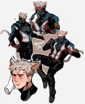  1boy animal_ears blush cat_ears face_mask facial_mark glasses_enthusiast jacket male_focus mask overwatch scar short_hair soldier:_76_(overwatch) tail visor white_hair 
