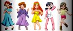  5girls barefoot blonde_hair blue_eyes brown_hair female green_eyes grey_hair heterochromia jane_darling multiple_girls pajamas peter_pan red_eyes redhead slippers smile socks wendy_darling 