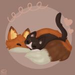  animal cat commission commissioner_upload cuddling fox highres non-web_source signature sleeping 