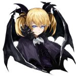  1girl bat_wings blonde_hair blue_eyes capelet casper_(deathsmiles) deathsmiles head_wings konosaki_usetsu short_hair smile solo twintails upper_body wings 