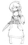  1girl armor arthuria_(camel) camel_(dansen) female full_body headdress monochrome original shield solo sword weapon 