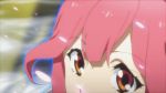  1girl animated bangs bare_shoulders bouncing_breasts breasts center_opening cleavage female holding large_breasts long_hair macross_delta makina_nakajima open_mouth redhead smile solo twintails 