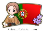  1girl brown_hair flag flower lavender_(flower) murakami_senami portugal portuguese_flag 