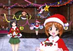  6+girls absurdres akiyama_yukari anglerfish bird black_eyes black_hair black_legwear black_ribbon brown_hair cake capelet christmas christmas_ornaments duck food girls_und_panzer green_skirt ground_vehicle hair_ribbon hairband hat high_ponytail highres isuzu_hana kadotani_anzu kawashima_momo kneehighs koyama_yuzu long_hair looking_at_viewer merry_christmas military military_vehicle miniskirt motor_vehicle multiple_girls nishizumi_miho official_art open_mouth panzerkampfwagen_iv pleated_skirt red_hat reizei_mako ribbon santa_hat short_hair skirt smile takebe_saori tank turtle twintails white_hairband 