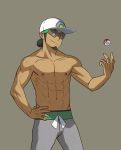  10s 1boy abs baseball_cap brown_eyes brown_hair facial_hair glasses hat kukui_(pokemon) low_ponytail male_focus muscle nipples ono_sasazaki pokemon pokemon_(game) pokemon_sm shirtless solo sunglasses 