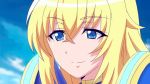  1girl animated animated_gif blonde_hair blue_eyes long_hair masou_gakuen_hxh sky smile solo wind yurishia_farandole 