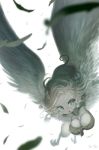  1girl blue_eyes breasts cleavage feathers female flying harpy magokoro_ichiha monster_girl original pale_skin signature solo wings 
