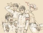  4boys armband belt black_hair blush clenched_hands closed_eyes crying crying_with_eyes_open dangan_ronpa dangan_ronpa_1 epaulettes expressions gakuran glowing glowing_eyes hand_on_own_thigh ishida_(dangan_ronpa) ishimaru_kiyotaka male_focus multiple_boys multiple_persona multiple_views muscle nipples pout red_eyes saliva salute school_uniform short_hair smile snot tears topless uniform white_hair yoiko_(hou-kou) 