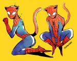  1boy animal_ears bodysuit cat_ears cat_tail looking_at_viewer male_focus marvel mask senshu solo spider-man spider-man_(series) superhero tail 