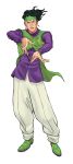  1boy contrapposto earrings full_body green_eyes green_hair headband highres jewelry jojo_no_kimyou_na_bouken kishibe_rohan lara_margarida male_focus pen pose smile solo vest 