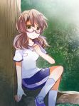  1girl brown_hair glasses gym_uniform suzune_yuuji sweat touhou usami_sumireko 