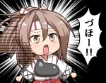  1girl brown_eyes buffaloes_ponta commentary_request hachimaki hair_between_eyes headband high_ponytail japanese_clothes kantai_collection light_brown_hair long_hair long_sleeves muneate nichika_(nitikapo) open_mouth parody ponytail solo tears translation_request zuihou_(kantai_collection) 