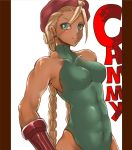  1girl braid breasts cammy_white capcom dyson_(edaokunnsaikouya) female gloves hat leotard long_hair looking_at_viewer muscle street_fighter 