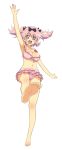  1girl bare_legs barefoot bikini blush bow breasts feet female hair_bow hibari_(senran_kagura) highres large_breasts looking_at_viewer open_mouth pink_hair scan senran_kagura senran_kagura_(series) short_hair smile soles solo swimsuit thighs toes twintails 