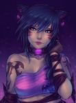  1girl animal_ears bare_shoulders black_hair blue_eyes cat_ears choker earrings facial_mark final_fantasy final_fantasy_xiv fingerless_gloves gloves jewelry miqo&#039;te short_hair slit_pupils solo soranamae tattoo 