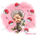  &gt;_&lt; 10s 1boy beard black_hair blush chibi closed_eyes coat facial_hair flying_sweatdrops glasses_on_head gloves grey_hair labcoat male_focus multicolored_hair open_mouth poke_ball pokemon pokemon_(game) pokemon_go professor_willow solo soramaro twitter_username two-tone_hair wavy_mouth white_hair willow_(pokemon) 