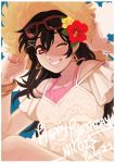  1girl azolitmin black_hair bracelet dated earrings english glasses_on_head happy_birthday hat jewelry looking_at_viewer love_live! love_live!_school_idol_project one_eye_closed red_eyes smile solo yazawa_nico 