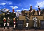  6+girls absurdres alisa_(girls_und_panzer) anchovy ankle_boots assam black_boots blonde_hair boots brown_eyes brown_hair darjeeling emblem girls_und_panzer ground_vehicle highres itsumi_erika katyusha kay_(girls_und_panzer) knee_boots long_hair military military_vehicle motor_vehicle multiple_girls naomi_(girls_und_panzer) nina_(girls_und_panzer) nishizumi_maho nonna official_art orange_pekoe riding_crop short_hair tank tiger_i uniform 