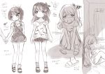  2girls blush bow child copyright_request crying hair_ornament hand_holding heart kona_(canaria) looking_at_viewer monochrome multiple_girls open_mouth shiny shiny_hair shirt short_hair sitting sketch smile squatting tears 