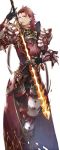  armor fire flamberge granblue_fantasy holding holding_weapon looking_at_viewer male_focus parted_lips percival_(granblue_fantasy) red_eyes redhead shoulder_armor simple_background sword uoyaao weapon white_background 