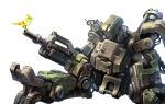  animal bastion_(overwatch) bird broken cable chain_gun commentary crack damaged dirty dying ganymede_(overwatch) gatling_gun gun machine_gun mecha minigun moss no_humans overwatch rifle robot rust sitting taedu weapon 