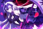  1girl armor bare_shoulders blonde_hair breasts chains fate/grand_order fate_(series) flag gauntlets headpiece highres jeanne_alter long_hair looking_at_viewer paperfinger parted_lips petals ruler_(fate/apocrypha) ruler_(fate/grand_order) solo yellow_eyes 