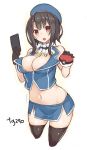  &gt;:o 10s 1girl :o adapted_costume bare_shoulders black_hair black_legwear breasts cellphone cleavage cowboy_shot crop_top goekawa kantai_collection large_breasts looking_at_viewer midriff miniskirt navel phone poke_ball pokemon pokemon_go red_eyes short_hair side_slit skirt smartphone solo takao_(kantai_collection) thigh-highs white_background zettai_ryouiki 