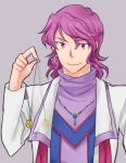  1boy akimoto_(akimomomoto) male_focus pendulum purple_background purple_hair shuu_shirakawa smile solo super_robot_wars super_robot_wars_the_lord_of_elemental upper_body violet_eyes 