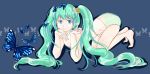  1girl aqua_eyes blue_eyes butterfly green_hair hatsune_miku long_hair looking_at_viewer solo tied_hair twintails very_long_hair vocaloid 
