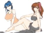  2girls bikini black_bikini blue_eyes blue_hair blush breasts brown_hair hair_ornament hair_ribbon houshou_(kantai_collection) kantai_collection karakure_(kamo-nanban) large_breasts long_hair looking_at_viewer low_ponytail mamiya_(kantai_collection) multiple_girls one-piece_swimsuit open_mouth ponytail red_eyes ribbon sarong short_ponytail smile swimsuit 