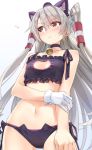  1girl 3: amatsukaze_(kantai_collection) animal_ears bell bell_choker black_bra black_panties blush bra breasts cat_cutout cat_ear_panties cat_ears cat_lingerie choker cleavage_cutout collarbone embarrassed fake_animal_ears gloves hair_between_eyes hat jingle_bell kantai_collection long_hair looking_away md5_mismatch medium_breasts mini_hat navel panties side-tie_panties silver_hair single_glove solo standing twintails two_side_up underwear underwear_only very_long_hair white_gloves yahako yellow_eyes 