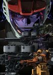  1boy absurdres daryl_lorenz dom gundam gundam_thunderbolt helmet highres mecha official_art reflection spacesuit weapon zaku_i zaku_ii 