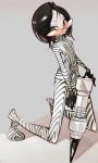  1girl amiami black_hair bodysuit female glasses kneeling original solo sunglasses zebra_print 