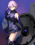  1girl armor bare_shoulders breasts fate/grand_order fate_(series) hand_in_hair large_breasts naso_(oa_agi) purple_hair shield shielder_(fate/grand_order) short_hair sideboob solo thighs violet_eyes 