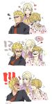  1girl 2boys artist_request black_shirt blonde_hair brothers collared_shirt comic donquixote_doflamingo donquixote_rocinante family glasses hat heart_print kiss mother_and_son multiple_boys necktie one_piece siblings smile source_request sunglasses time_paradox upper_body white_background 