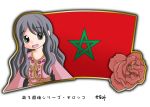  1girl black_hair flag flower long_hair morocco murakami_senami rose 