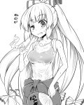  1girl bangs bow bra breasts cigarette commentary_request eyebrows eyebrows_visible_through_hair fan fujiwara_no_mokou futa4192 greyscale hair_bow highres holding_cigarette holding_fan hot large_breasts long_hair looking_at_viewer monochrome see-through shirt sidelocks sleeves_rolled_up solo sweat touhou translation_request underwear wet wet_clothes wet_shirt 