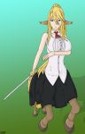  1girl blonde_hair blue_eyes bohne breasts centaur centorea_shianus full_body large_breasts long_hair monster_girl monster_musume_no_iru_nichijou ponytial sword 